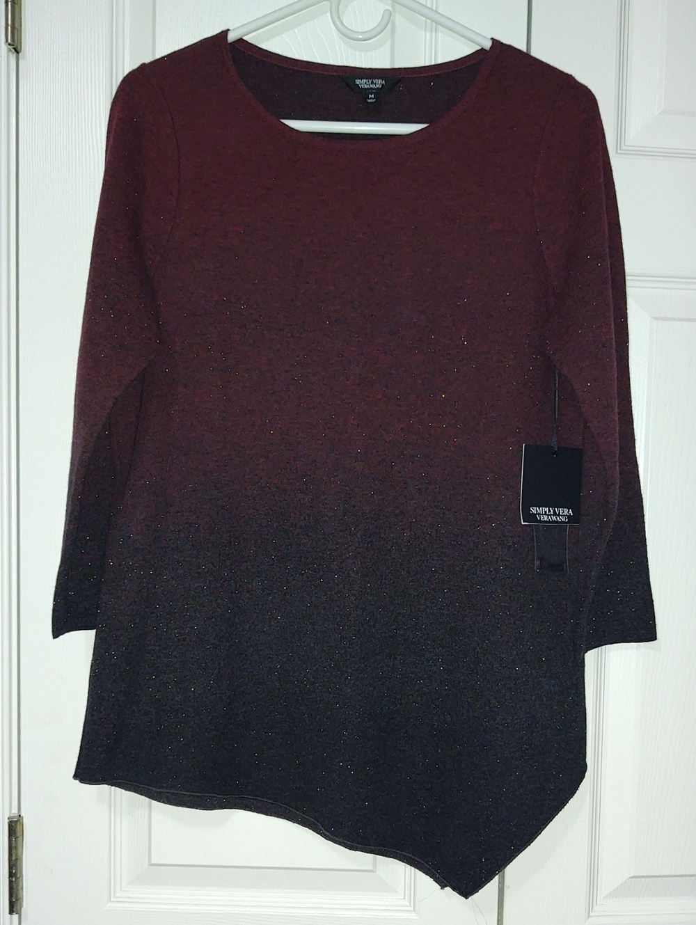Simply Vera Vera Wang Ombre Sparkle Tunic Top - Burgundy to Black